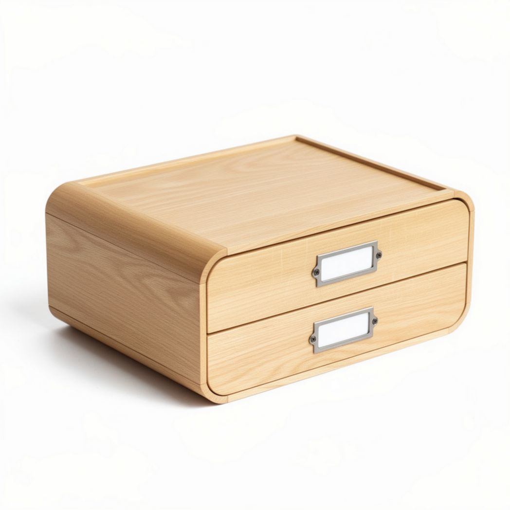 Wooden storage box with two drawers for organizing office supplies 30 x 25 x 15cm