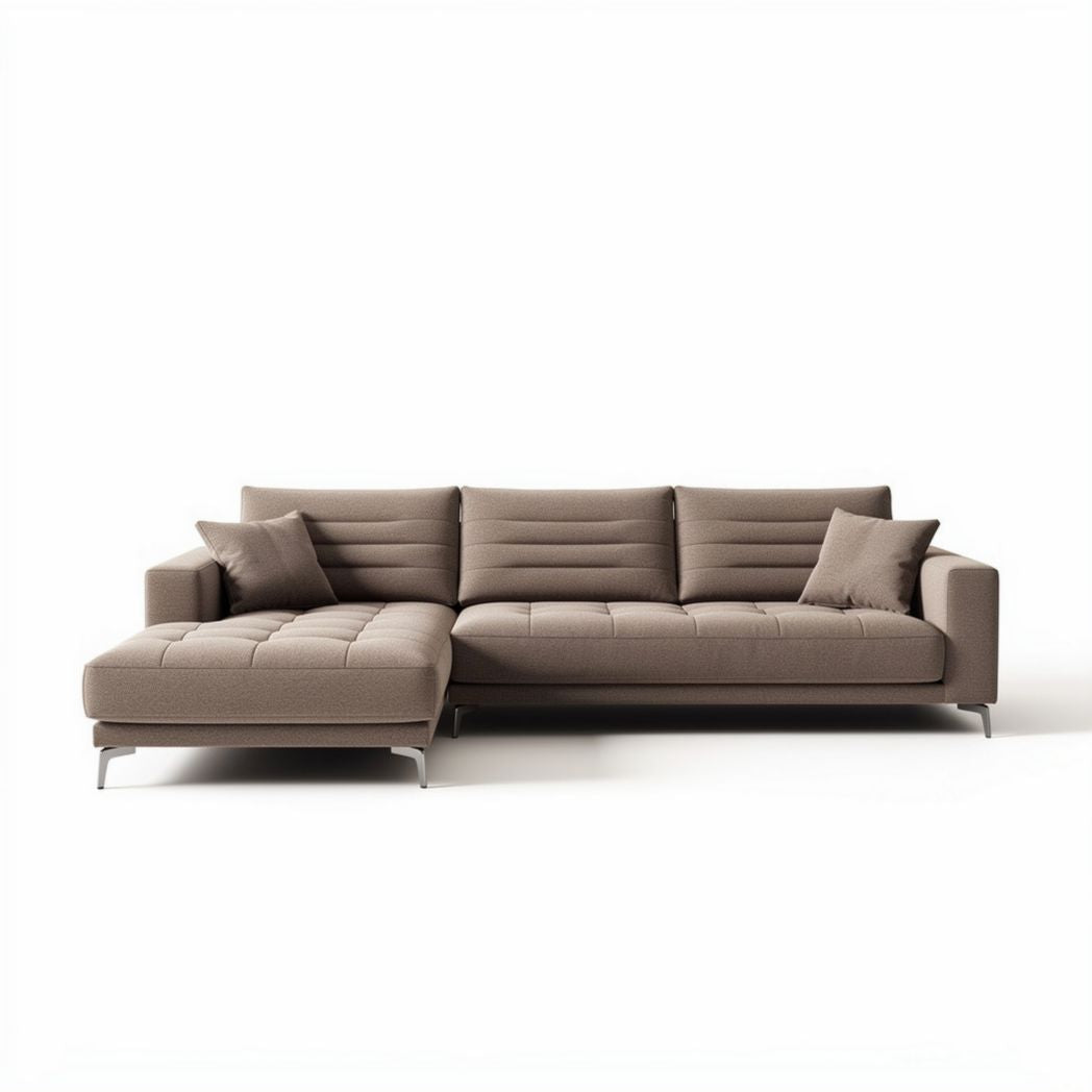 Modern sectional sofa in brown fabric with 250 x 90 x 85cm dimensions