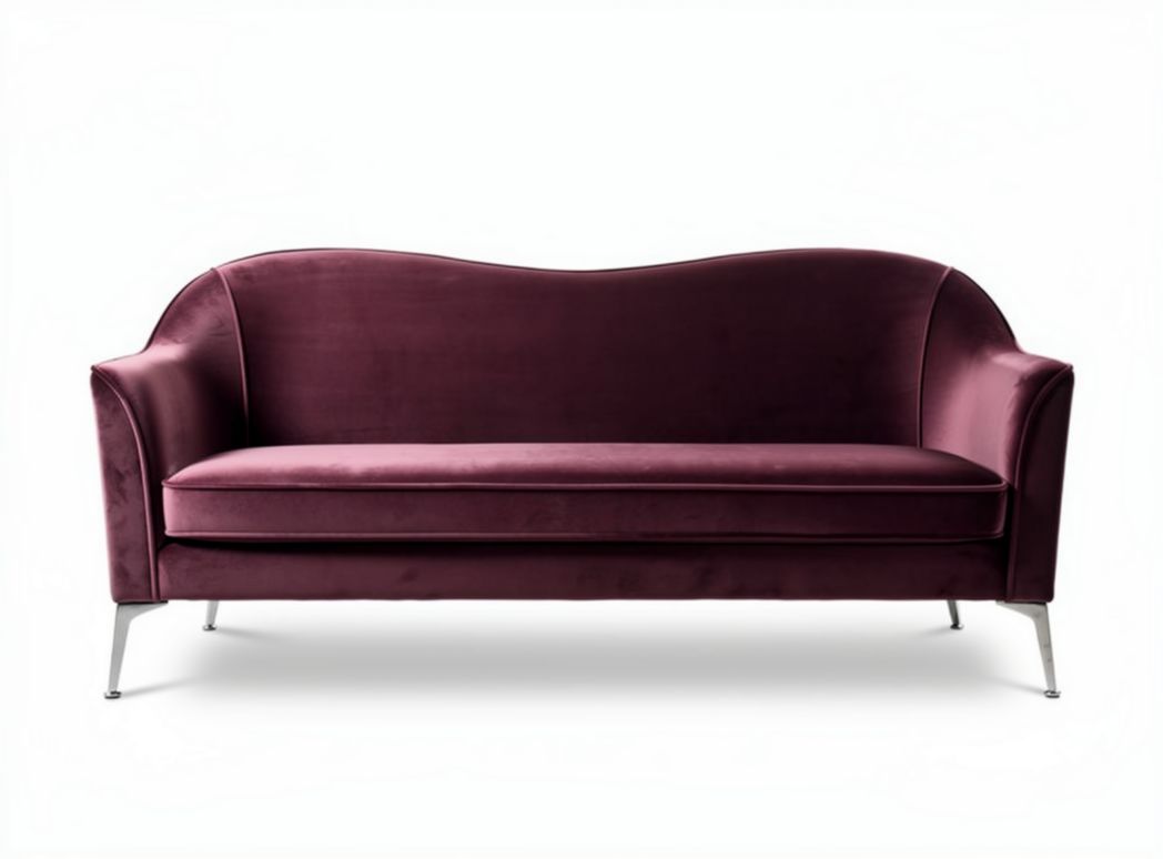 Velvet three-seater sofa in burgundy with sleek metal legs 200 x 80 x 75cm