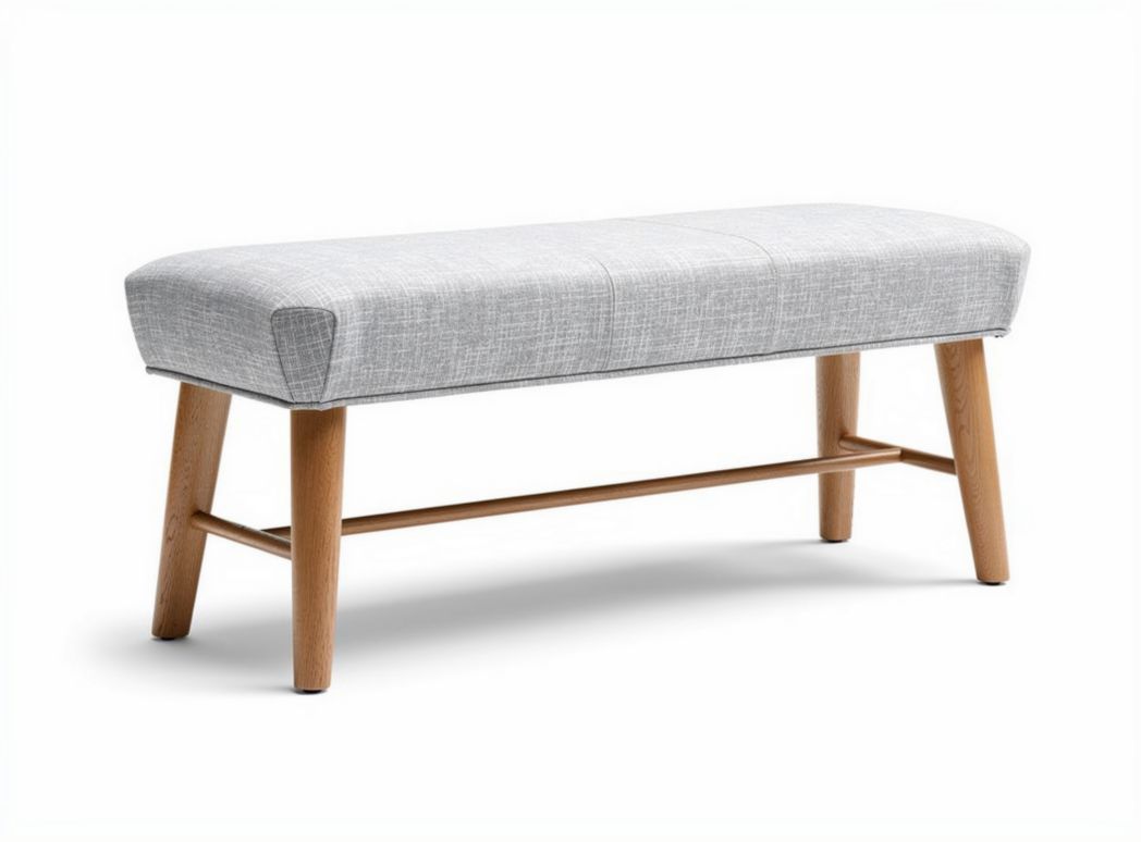 Fabric upholstered bench with oak wooden legs 120 x 40 x 45cm grey