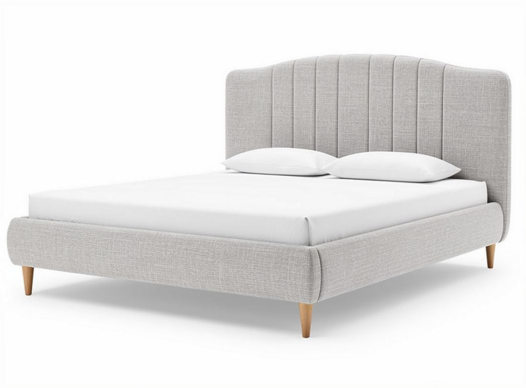 Upholstered bed frame with button tufted headboard in light grey 200 x 160 x 100cm