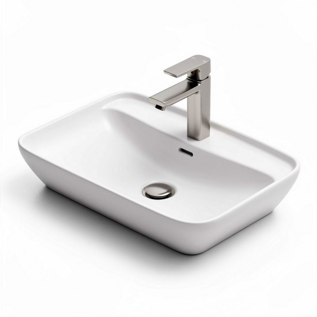 Rectangular ceramic bathroom sink with brushed nickel faucet 40 x 30 x 10cm
