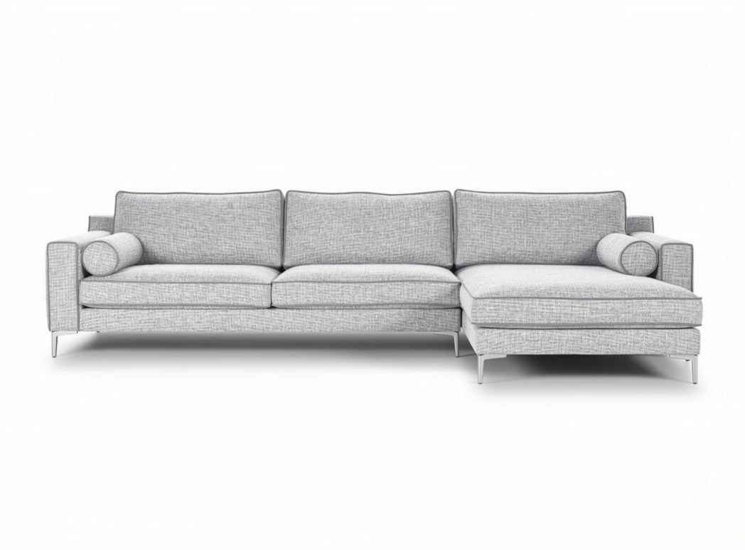 Gray fabric sectional sofa with removable cushions and modern design 250 x 90 x 85cm