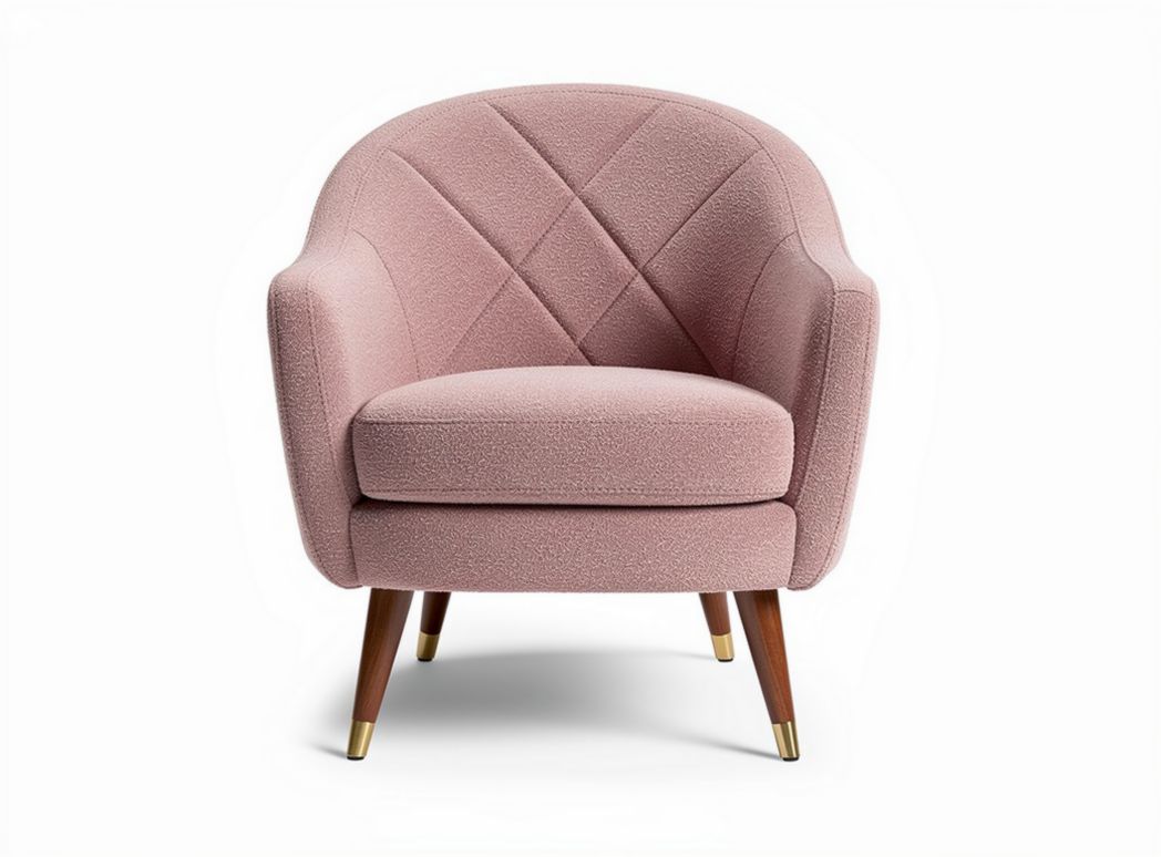 Pink upholstered accent chair with wood legs and diamond stitching 70 x 70 x 80cm