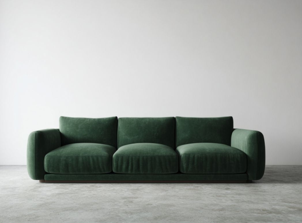 Modern fabric sofa with wooden legs and two throw pillows in gray 200 x 90 x 85cm
